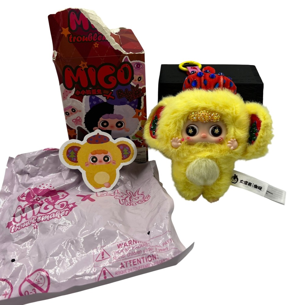 MIGO x Baby Three Escape Little Bear Yellow Plush Figure Custom Bling Art Toy